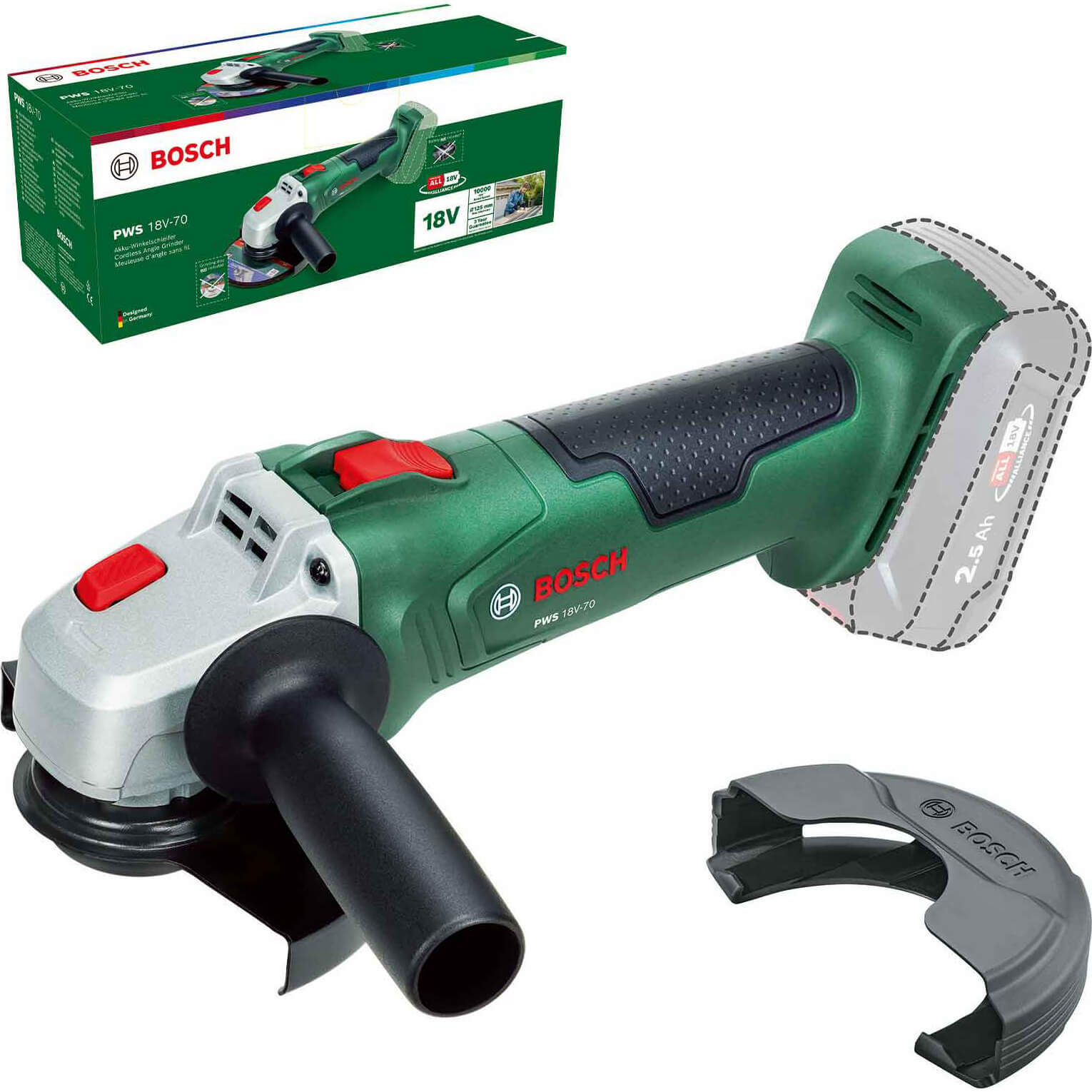 Bosch Green PWS 18V-70 125mm Slide Switch Angle Grinder (Body Only)