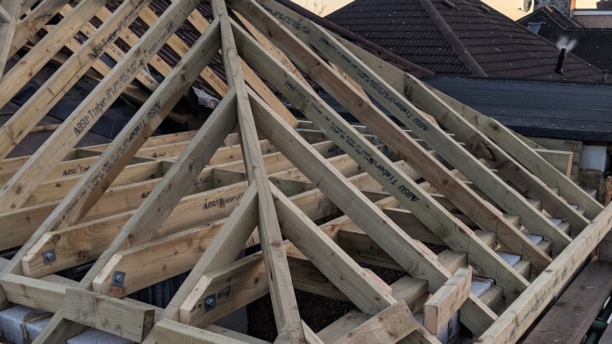 First fix carpentry: cut roof timbers, rafters and wall plate