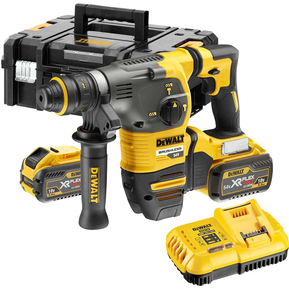 DeWalt DCH334X2-GB 54V XR FlexVolt Brushless Quick-Change Chuck SDS+ Rotary Hammer (2x 9.0Ah Kit, TSTAK)